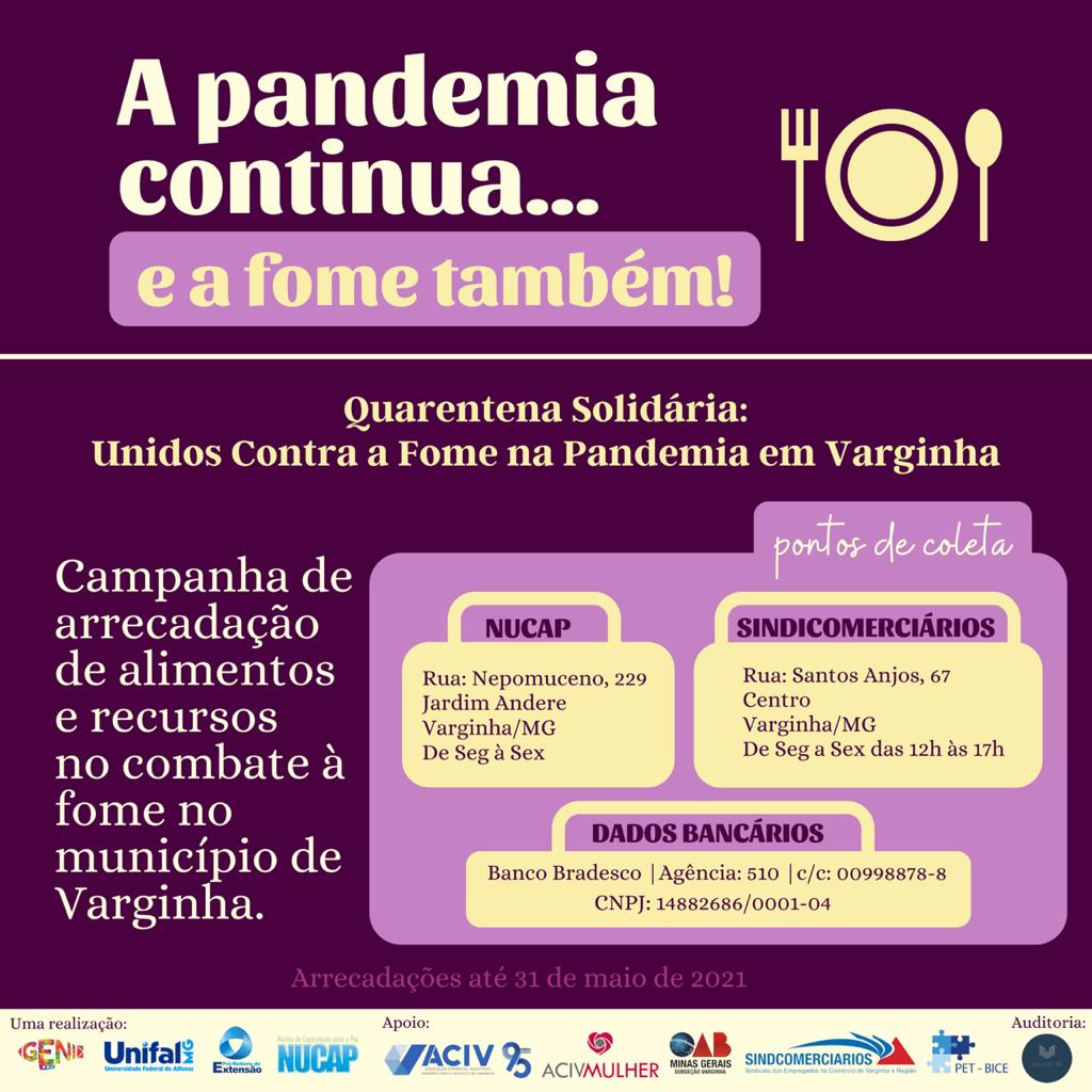 No momento, você está visualizando ACIV apoia campanha “Quarentena Solidária: Unidos contra a fome”, realizada pela UNIFAL