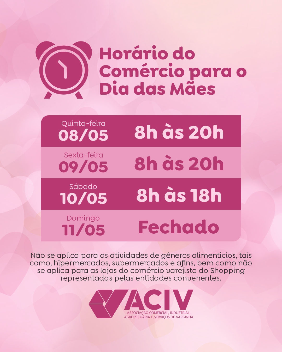 No momento, você está visualizando ACIV realiza evento especial e divulga horário estendido do comércio para o Dia das Mães